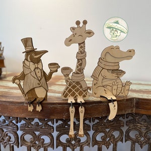 Crocodile pingouin girafe Teatime fichier découpé au laser Ligtburn Svg Ai dxf ibrn Xtool d1 pro 3 mm, 1/8 po