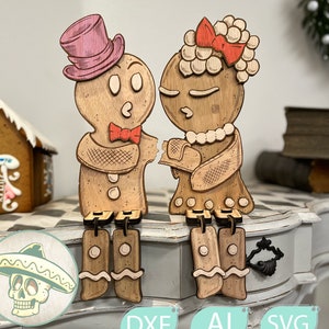 Gingerbread Couple&#39;s First Christmas Kiss Easy Assembly Laser Cut File Lightburn Xtool engraved gift