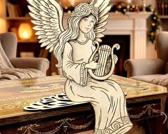 Laser Cut Angel with Harp Easy Assembly File Svg Dxf Xcs Lbrn 3mm Plywood