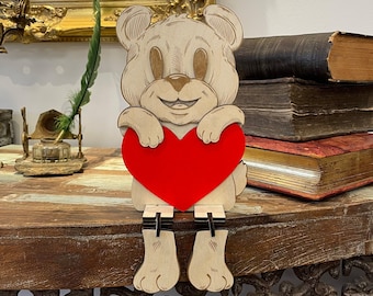 Laser Cut Teddy Bear with a Big Heart - DIY Assembly - Perfect Gift of Love   Ligtburn Svg Ai dxf ibrn Xtool d1 pro 3mm, 1/8in