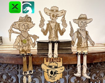 Three dusty dudes are ready to ride into your home! Cowboy Laser Cut File. Xtool D1 Pro Laser Cut File. Lightburn