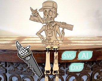 Happy Skeleton Carpenter - Laser Cut File Halloween xtool d1 pro lightburn files Glowforge laser svg Laser ready files