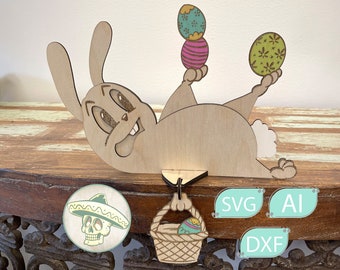 Easter Bunny Balancing Eggs Laser Cut File Ligtburn Svg Ai dxf ibrn Xtool d1 pro 3mm, 1/8in