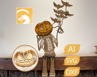 Easy to Assemble Spooky Decoration Pumpkin Man Bat Ai Dxf SVG Lightburn Xtool Glowforge Dremel DigiLab X-Carve Snapmaker SainSmart