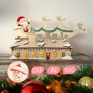 Ho-ho-ho! Bouw je eigen dakavontuur van de kerstman - kerstversiering voor een warm huis. Lasergesneden bestand