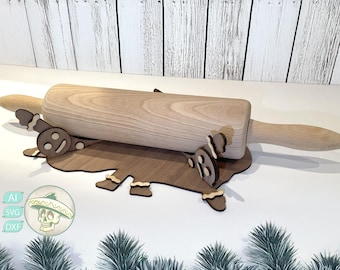 Rolling pin with flattened gingerbread holder Laser Cut File 3mm SVG DXF Ai Xcs Ibrn for Lightburn & xTool Christmas