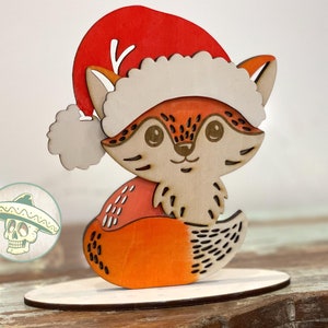 Renard mignon en bonnet de Noel découpé au laser Ligtburn Svg Ai dxf ibrn Xtool d1 pro 3 mm, 1/8 po