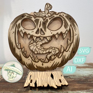 Laser Cut File Cut Halloween Pumpkin With a Tongue Lightburn SVG AI DXF Xtool.