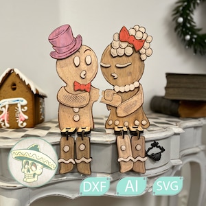 Ajoutez de la chaleur à votre décoration des fêtes avec le premier baiser de Noël d'un couple en pain d'épice, fichier découpé au laser à assemblage facile, cadeau gravé Lightburn Xtool