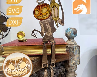 Spooky Pumpkin Man Holding a Lantern - Easy Assembly, Perfect Home Decor -Laser cut file. Fall Deceration - Ligtburn file - Halloween Laser