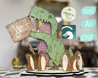 T-rex Dinosaur Pingvin Laser cut file Va dig själv Ligtburn Svg Ai dxf ibrn Xtool d1 pro 3mm, 1/8in