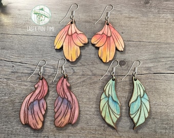 Earrings floral and leaf (painting guide included) Laser Cut File, Glowforge Earring, dangle earrings, Lightburn xcs DXF, SVG, Digital xtool