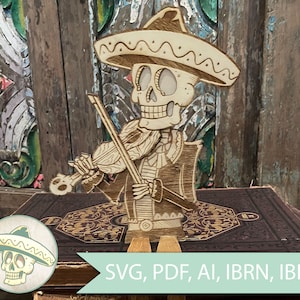 Schädel Laser geschnittene Datei, Halloween, SVG, Ibrn, Day of the Dead, Mariachi, Xtool kreativer Raum, Lightburn SVG Datei, Glowforge, digitaler download