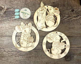 Christmas Ornaments Mouse Tree Decor Laser Cut File - Lightburn xTool Glowforge DIY 3mm wood
