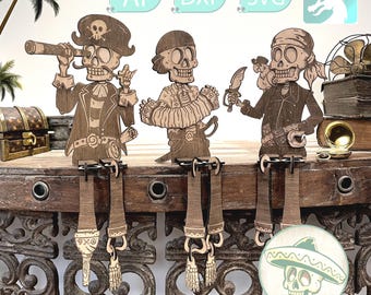 Arrr-mazing Pirate Skeleton Trio, Ideal for Pirate Lovers and Home Decor Enthusiasts. Lightburn Xtool D1 Pro Laser Cut File 3mm Plywood.