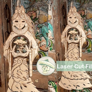 Bonsaimeisje lasergesneden bestanden cadeau. Houten pop. muertomeisje. Xtool-bestanden. Lightburn-svg. Glowforge Cinco de Mayo.