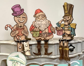 Three Good Friends Enjoying Hot Chocolate - Whimsical Christmas Decoration for a Warm Home. Santa, Gingerbread Man, and Nutcracker Laser cut