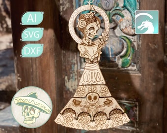 Zuckerschädel Laser cut Dateien. Mariachi Dios de los. muertos Mädchen. Xtool Dateien. Lichtbrand svg. Glühschmiede Cinco de Mayo. Digitaler Download Laser