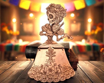 Day of the Dead Skeleton Violinist - Laser Cut File (SVG, AI, DXF)