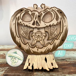 Fichier découpé au laser découpé citrouille avec un swinging chauve-souris Lightburn SVG AI DXF Xtool.