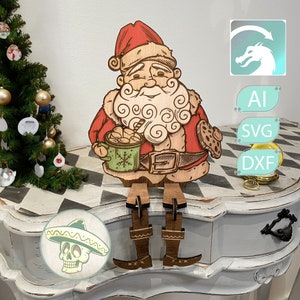 Kerstmanfiguur geniet van een grote kop warme chocolademelk - Perfect kerstdecor of cadeau voor de feestdagen Xtool Lightburn Glowforge Flux.
