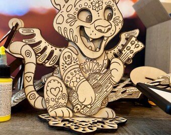 Alebrije Jaguar with Guitar Laser Cut File | Sugar Skull Style (Digital File)
