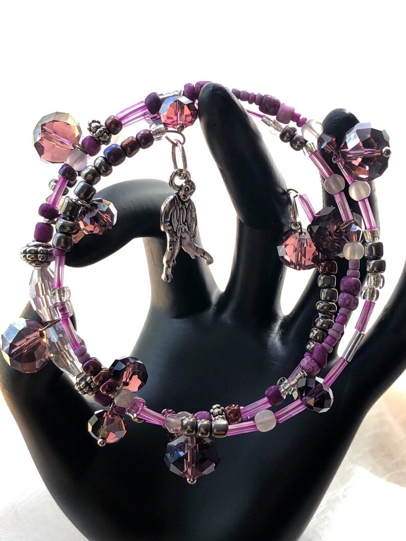 Purple Glass Beaded Zombie Charm Bracelet image 5