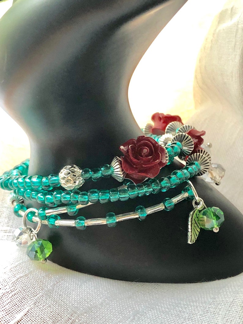 Rose Garden Glass Beaded Memory Wire Bracelet image 6