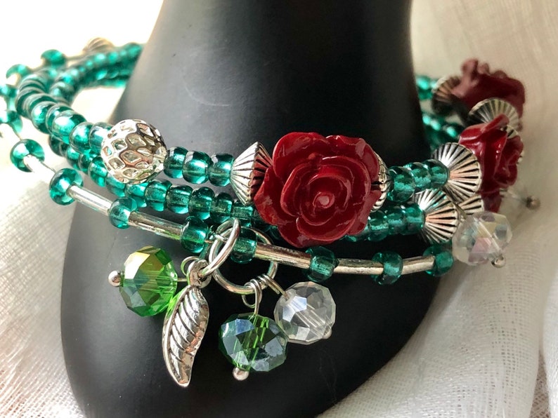 Rose Garden Glass Beaded Memory Wire Bracelet image 0