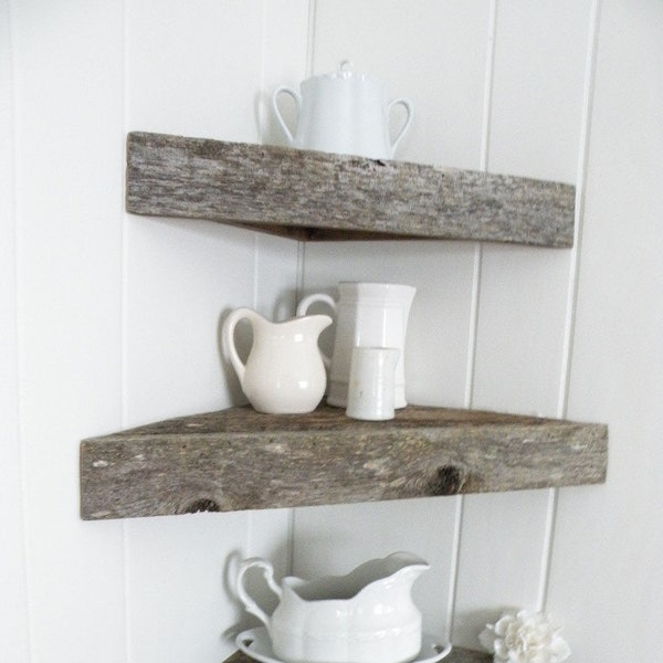 Set of 3 New and Reclaimed Wood Floating Corner Shelf Shelves Rustic Primitive Cabin Country