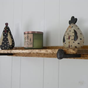 Country Rustic Wood Floating Shelf Distressed Pine w/ Reclaimed Railroad Spike Train