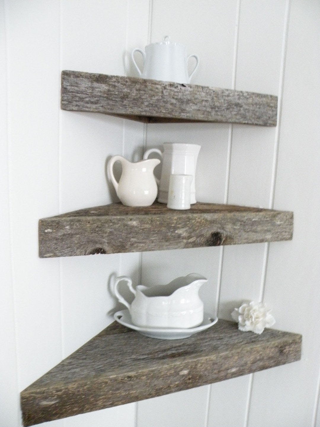 Set of 3 New and Reclaimed Wood Floating Corner Shelf Shelves Rustic ...
