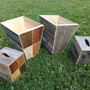Reclaimed Wood Small Bathroom Trash Can and Tissue Box Cover Cottagecore