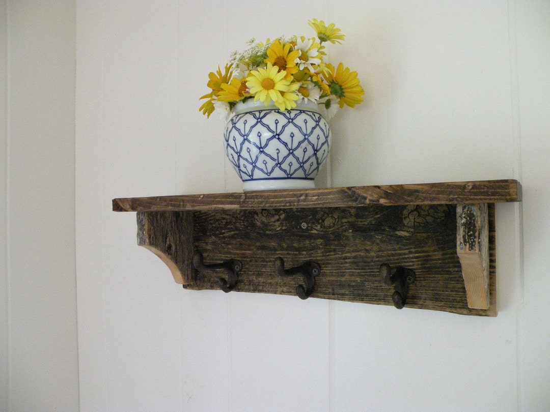 Reclaimed Barn Wood Wall Shelf Entryway Coat Rack Rustic Cottagecore Etsy