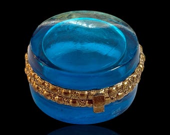 Amber Glass Pill Box – Gilded Metal Trinket Snuff Box