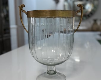Vintage-Style Glass Trophy Vase with Brass Handles