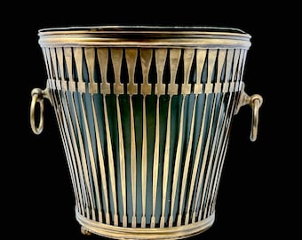 Regency Style Pierced Brass Wire Paper Basket with Ring Handles