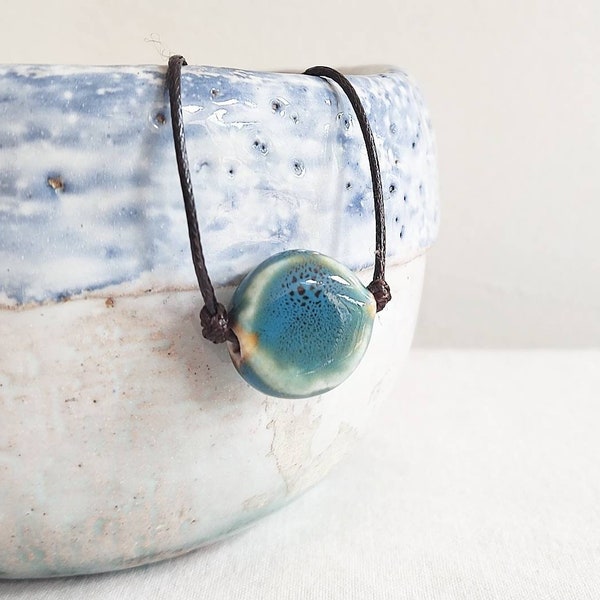 AFIFE handmade ceramic necklace, unique gift for her, minimalist boho choker for women, natural eco conscious jewellery, adjustable necklace