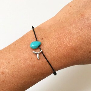 IVY COVE - handmade silver whale tail turquoise stone adjustable bracelet - unique gift for her - friendship bracelet - boho jewelry