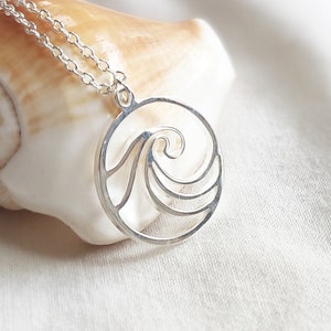 CRANTOCK - wave - surf - circular - pendant - necklace - silver - surfer - ocean - gift for her - handmade necklace