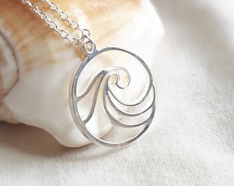 CRANTOCK - wave - surf - circular - pendant - necklace - silver - surfer - ocean - gift for her - handmade necklace