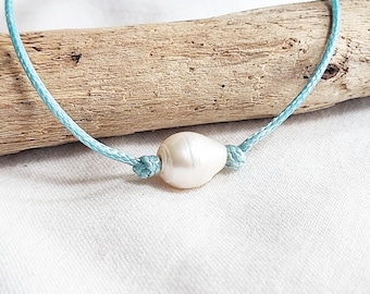 BUNDORAN, handmade freshwater pearl adjustable choker necklace, unique gift for her, boho fashion jewelry, wedding bridesmaid necklace