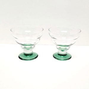 Libbey Green Glass Dessert Bowls/Footed Dessert Dishes/Green & Clear Ribbed Glass/Ice Cream Bowls/Dessert/Glass Bowls/Set of 2