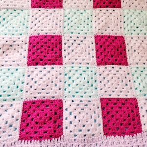 Handmade Knitted Crochet Baby Blanket/Light Pink/Hot Pink/White/Room Decor/Home Decor/Blanket/Afghan/Colorful/30”x26”