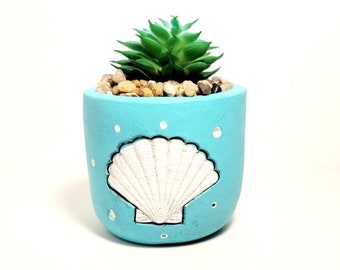 Seashell Succulent Planter Beach House Decor/Faux Succulent With Planter/Blue Planter/Succulent Planter/Artificial Plant/Home Decor Planter