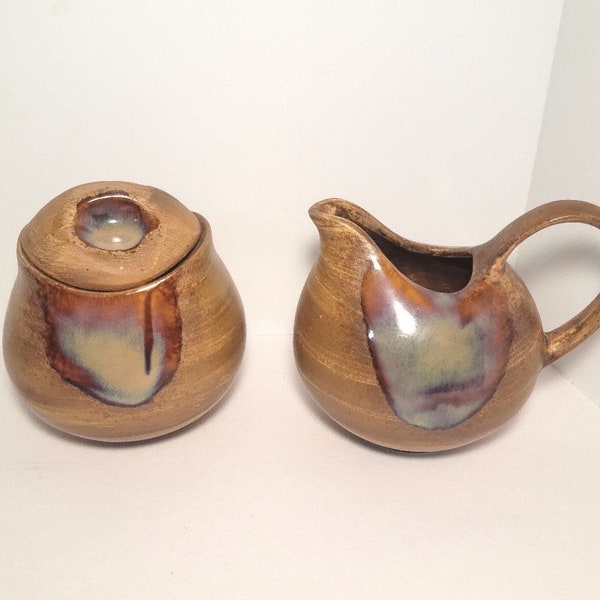 Sango Sugar Bowl Creamer Set/Sango/Drip Glaze/Pottery/Brown/Sugar & Creamer Set/Glazed/Tea/Coffee/4951/Glazed Pottery