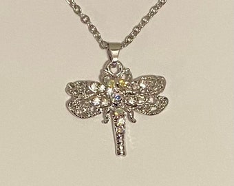 Rhinestone Dragonfly Necklace/Dragonfly/Dragonfly Charm Necklace/Dragonfly Necklace/Rhinestones