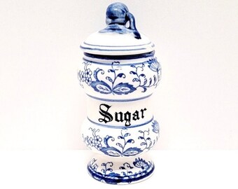 Vintage Blue Onion Sugar Canister/Sugar Bowl & Lid/Blue White Floral Ceramic Sugar Dish/Coffee/Tea/Sugar Canister/Sugar Dish/1960’s