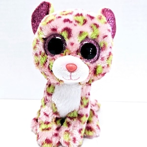 Peluche léopard Lainey Ty Beanie Boo/yeux scintillants/objet de collection/animal en peluche/Ty/Beanie Boo/rose/vert/sans étiquette (6 po.)