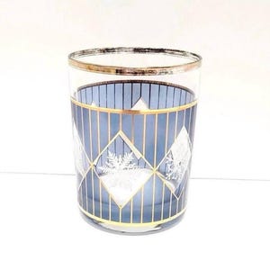 Vintage Culver Barware Lowball Glass/Gold Trim Snowflake Glass/Blue/Gold Trim/Culver/Marked Culver/RARE